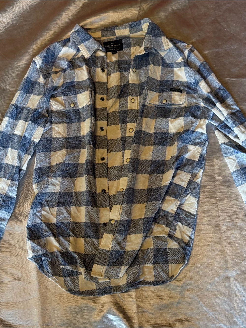 Lucky Brand Blue and White Plaid Button-Down Shirt